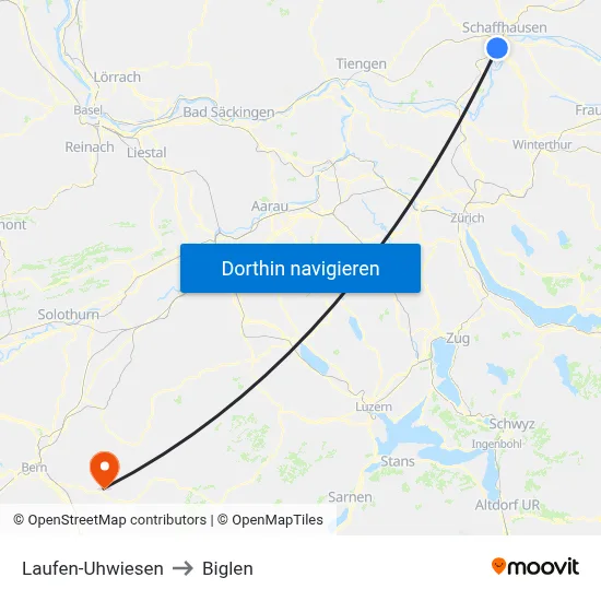 Laufen-Uhwiesen to Biglen map