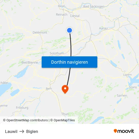 Lauwil to Biglen map