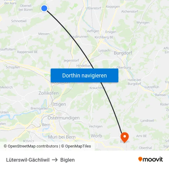 Lüterswil-Gächliwil to Biglen map