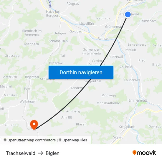Trachselwald to Biglen map
