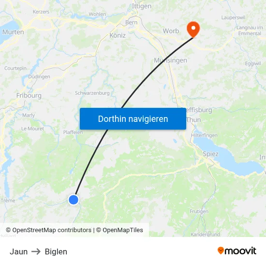 Jaun to Biglen map