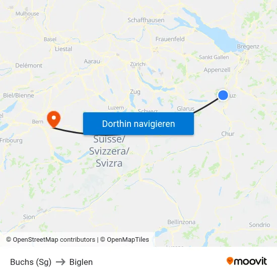 Buchs (Sg) to Biglen map