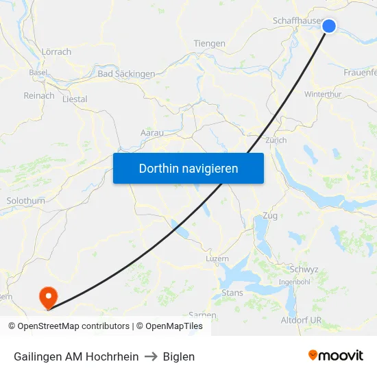 Gailingen AM Hochrhein to Biglen map