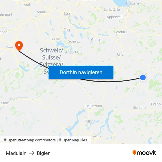 Madulain to Biglen map