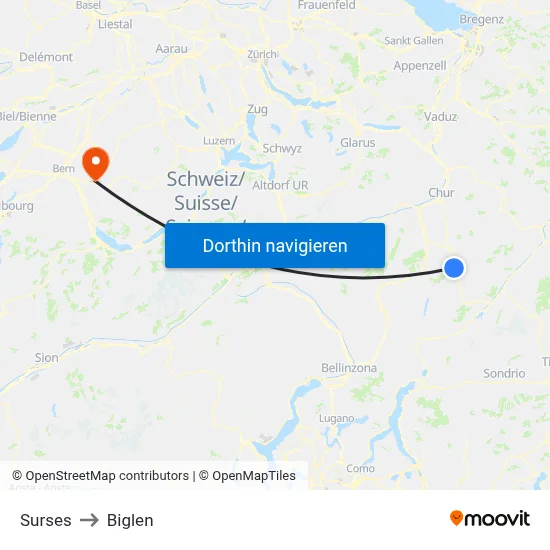 Surses to Biglen map