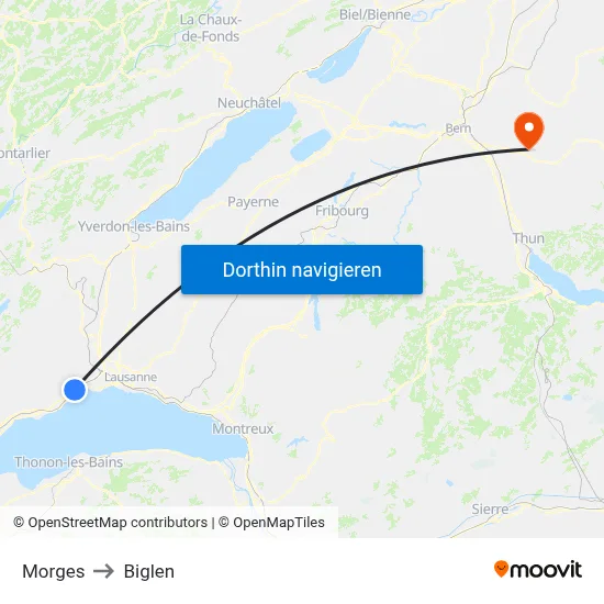 Morges to Biglen map