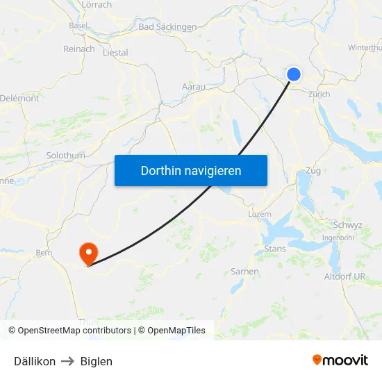 Dällikon to Biglen map