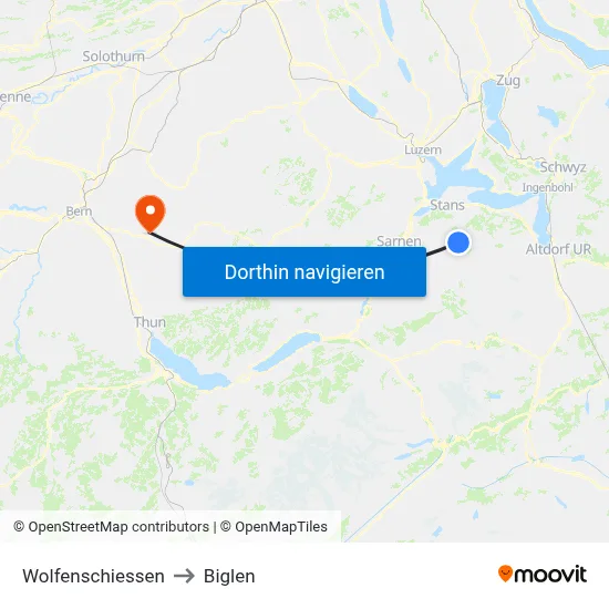 Wolfenschiessen to Biglen map