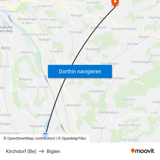 Kirchdorf (Be) to Biglen map