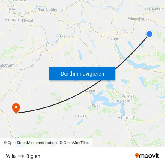Wila to Biglen map