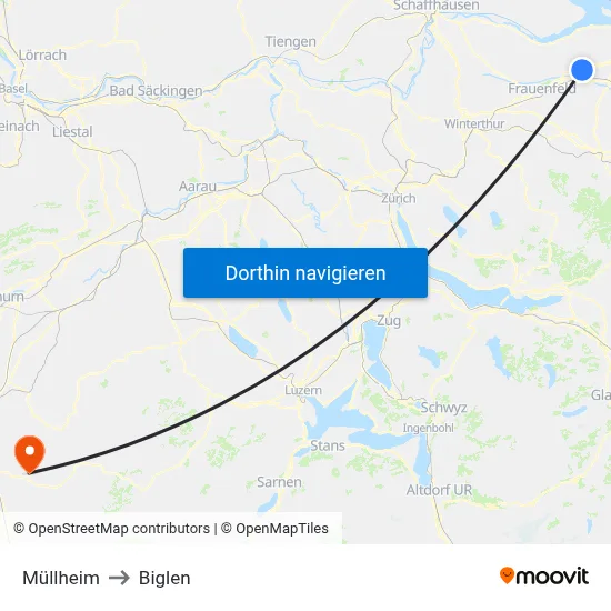 Müllheim to Biglen map