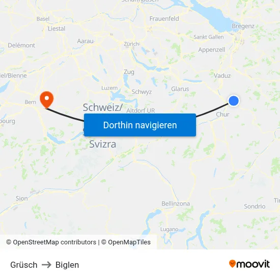 Grüsch to Biglen map