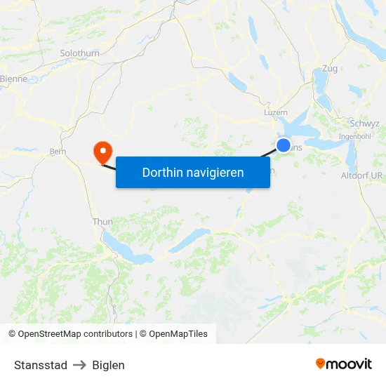 Stansstad to Biglen map