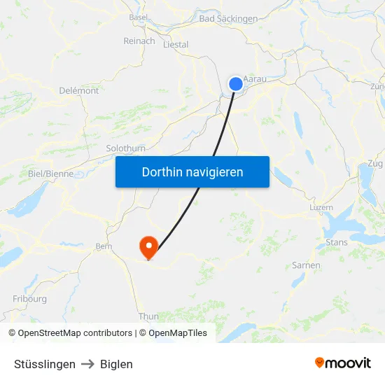 Stüsslingen to Biglen map