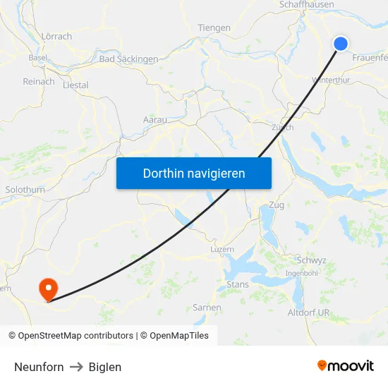 Neunforn to Biglen map