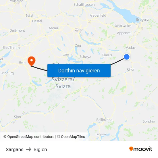 Sargans to Biglen map