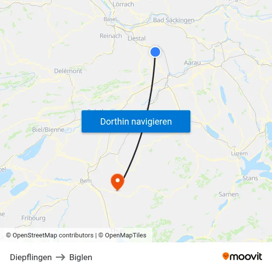 Diepflingen to Biglen map