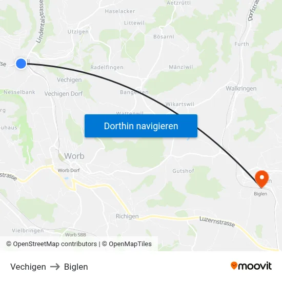 Vechigen to Biglen map