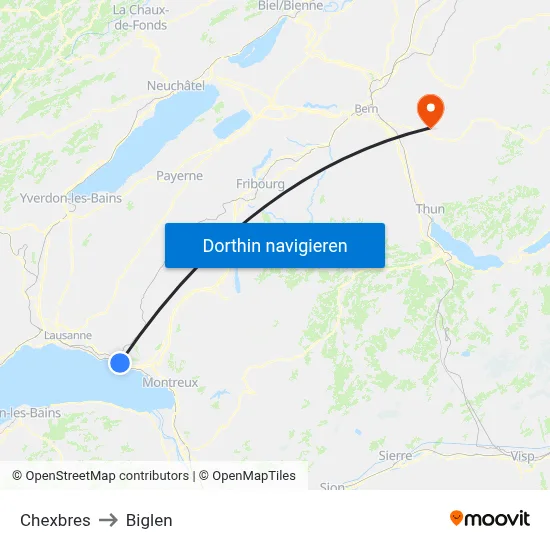 Chexbres to Biglen map