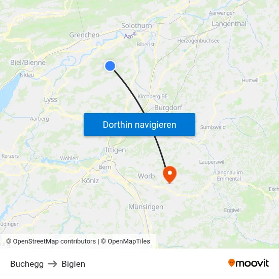 Buchegg to Biglen map