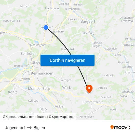 Jegenstorf to Biglen map