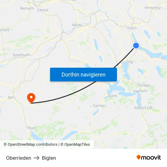 Oberrieden to Biglen map