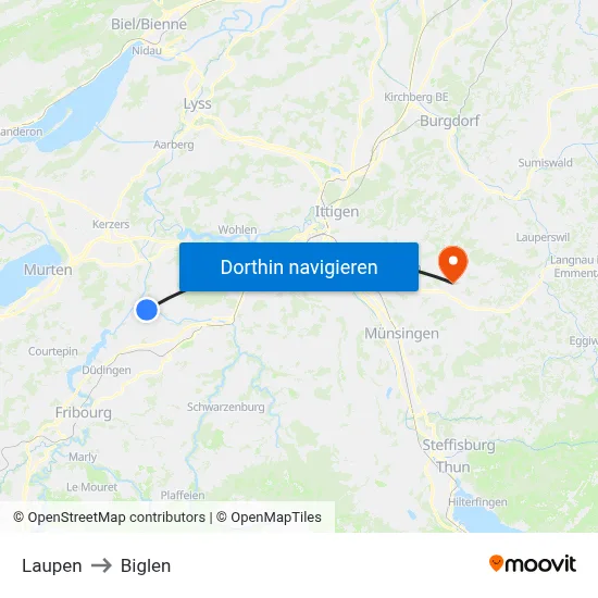 Laupen to Biglen map