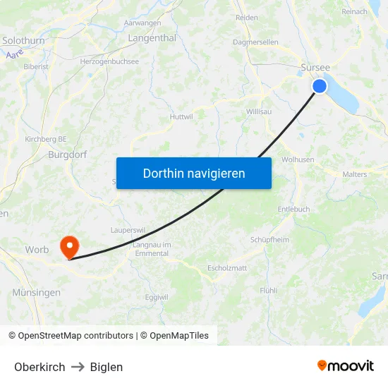 Oberkirch to Biglen map