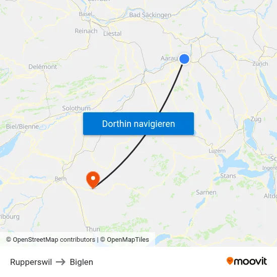 Rupperswil to Biglen map