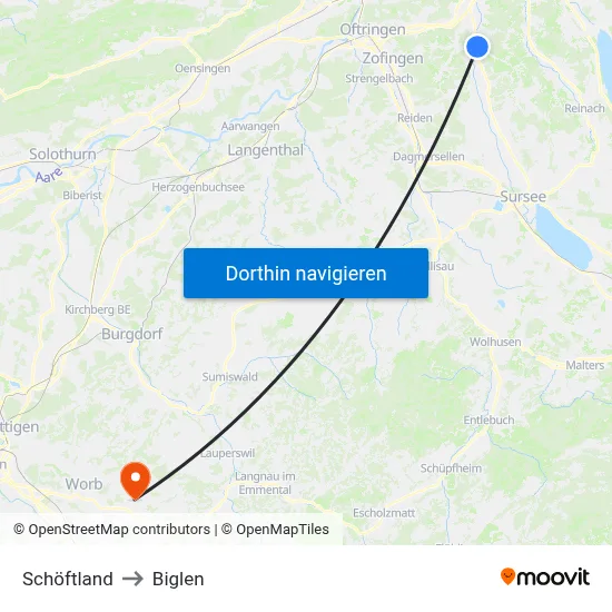 Schöftland to Biglen map