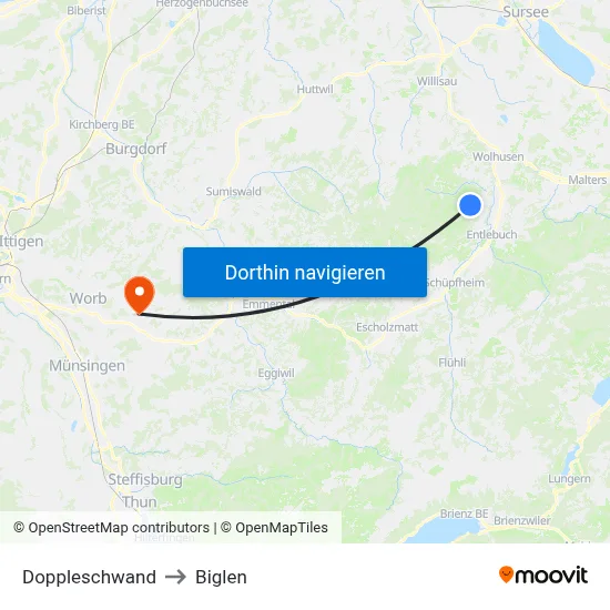 Doppleschwand to Biglen map