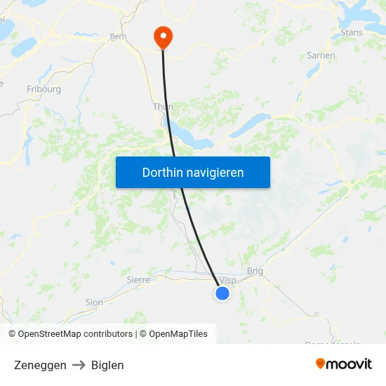 Zeneggen to Biglen map