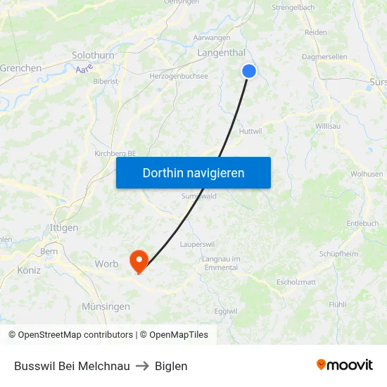 Busswil Bei Melchnau to Biglen map