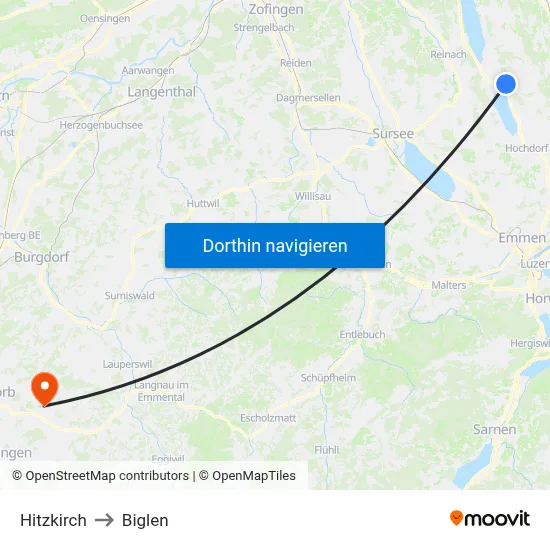 Hitzkirch to Biglen map