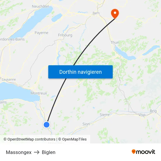 Massongex to Biglen map