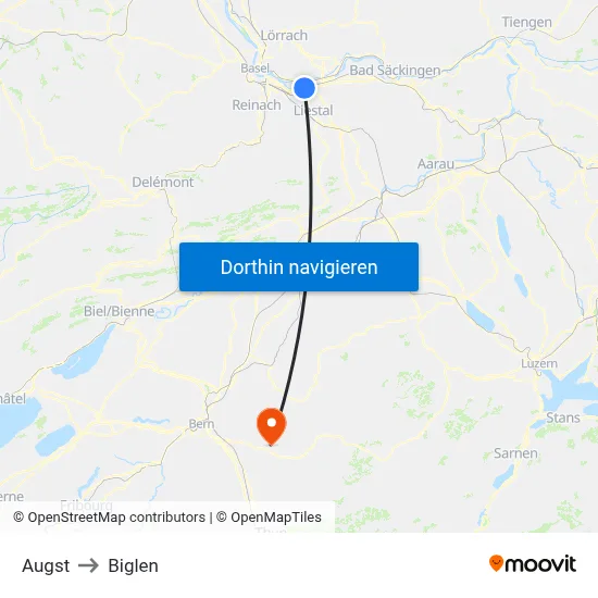 Augst to Biglen map