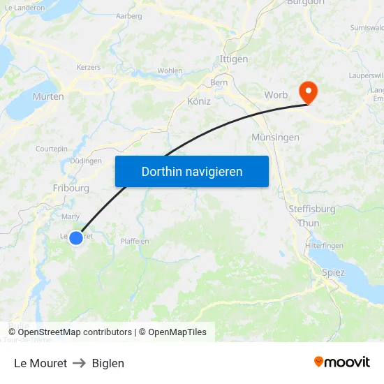 Le Mouret to Biglen map