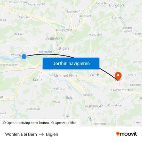 Wohlen Bei Bern to Biglen map