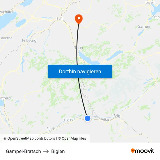 Gampel-Bratsch to Biglen map