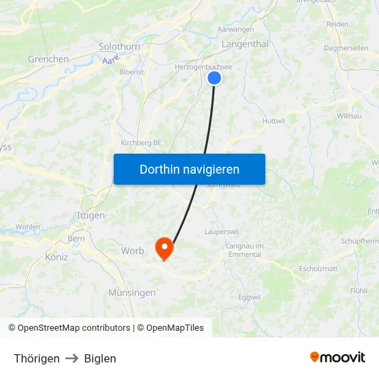 Thörigen to Biglen map
