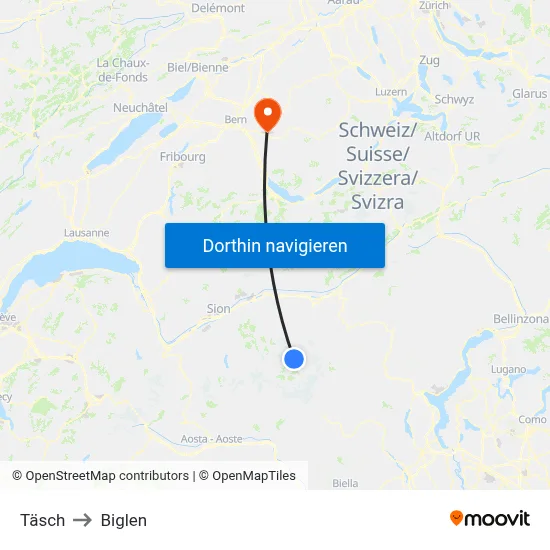 Täsch to Biglen map