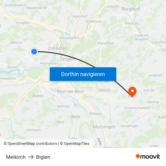 Meikirch to Biglen map