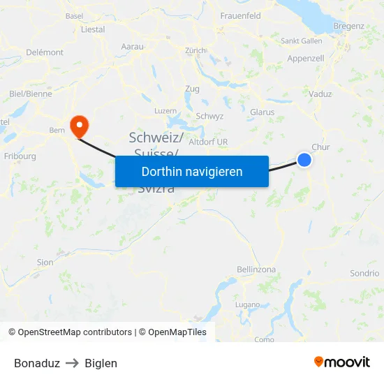 Bonaduz to Biglen map