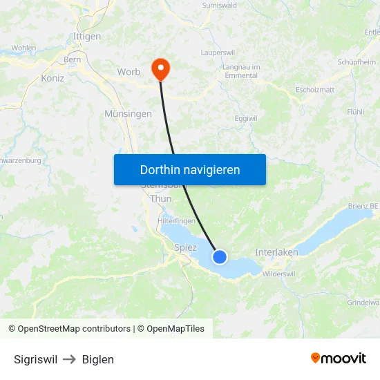 Sigriswil to Biglen map