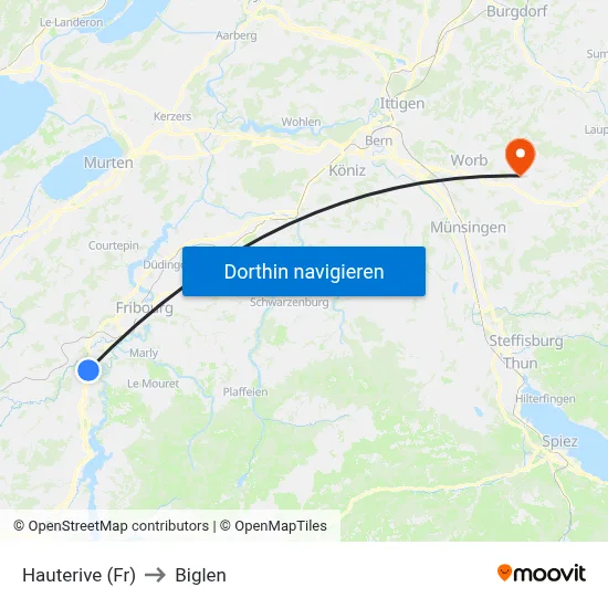 Hauterive (Fr) to Biglen map
