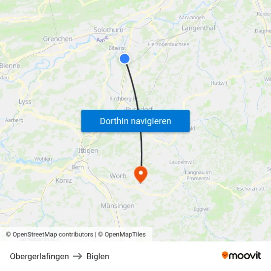 Obergerlafingen to Biglen map