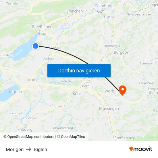 Mörigen to Biglen map