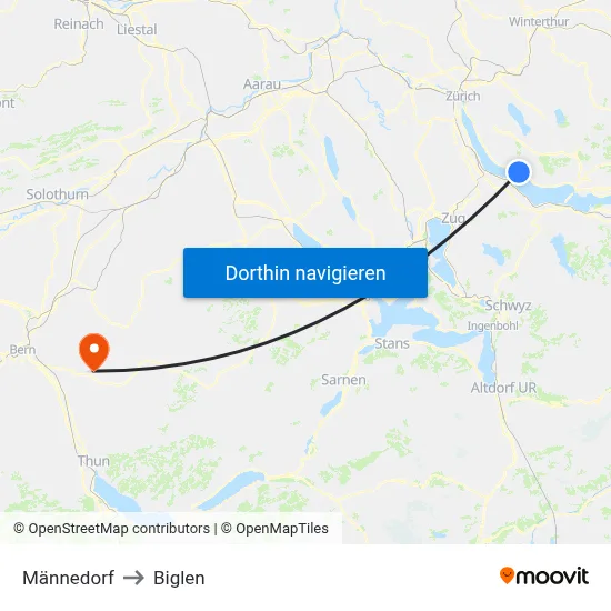 Männedorf to Biglen map
