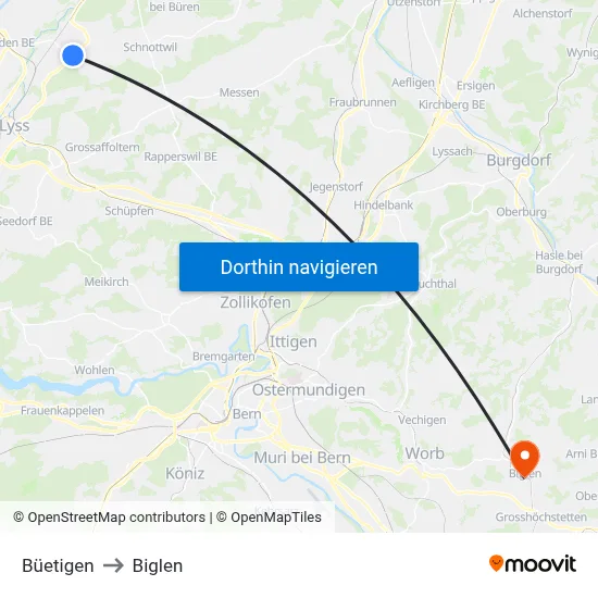 Büetigen to Biglen map
