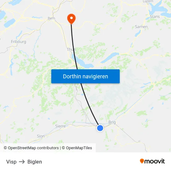 Visp to Biglen map